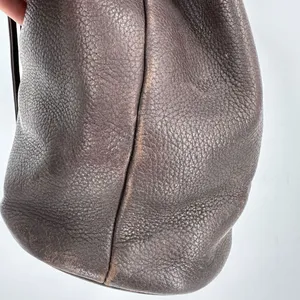 Stone Mountain Dark‎ Chocolate Brown Pebbled Leather Brass Grommet Bucket Bag thumbnail 14