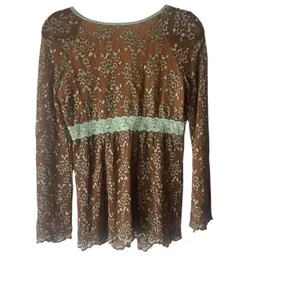 ivu jane Y2k Women's SIze Large Brown Babydoll Lace Floral Hippie‎ Retro Blouse thumbnail 6