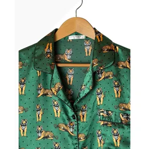 Ekouaer Satin Pajama Set Women XL Green Tiger Print Shorts Set Loungewear thumbnail 4