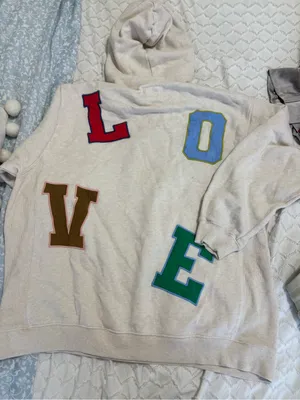 Aerie LOVE Letter Patch Hoodie in Oatmeal thumbnail 1