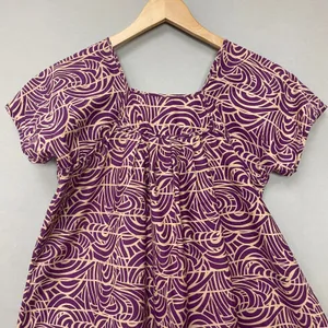 Handmade Muumuu Dress Short Sleeves Midi Purple Tan Swirl Print Women Hawaiian thumbnail 5