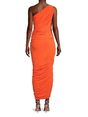 Norma Kamali Diana Ruched One-Shoulder Gown XXS Blood Orange Cocktail Party Chic thumbnail 2