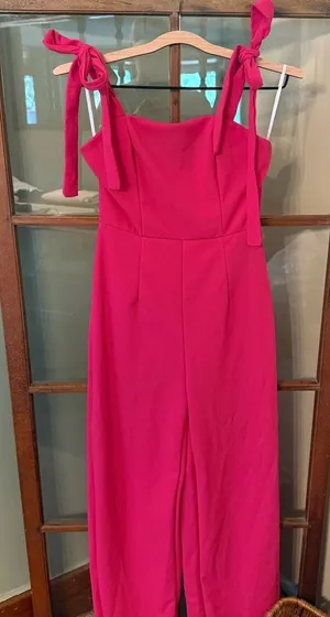 SHEIN NWT Vibrant Neon Hot Pink Wide Leg Chic Sleeveless Jumpsuit Size Small thumbnail 1
