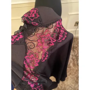 Black Chemise Nightgown Slip Dress with Pink Lace Trim and Bow Y2K thumbnail 5
