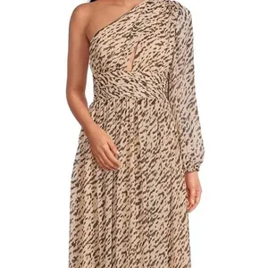 GIANNI BINI Leopard Print Maxi Dress One Shoulder Long Sleeve Party Size 0 New‎ thumbnail 3