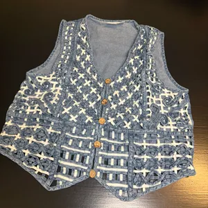 Cherokee Blue and White woven jean Vest with Wooden‎ Buttons thumbnail 1