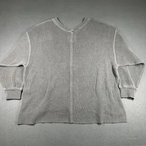 Aerie Waffle Knit‎ Sweater Womens XL Gray V Neck 3/4 Sleeve High Low Oversized thumbnail 14