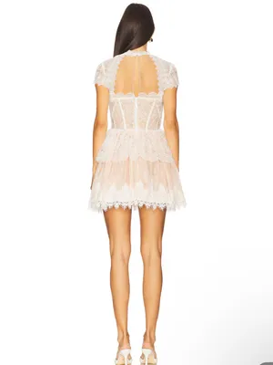 Bronx and Banco Daphne short sleeve White/ pink/ nude Lace Mini Dress S NEW thumbnail 4