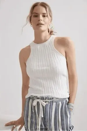 Anthropologie Ivory Cream Stretch Ribbed High Neck Tank Top Small NWT thumbnail 1
