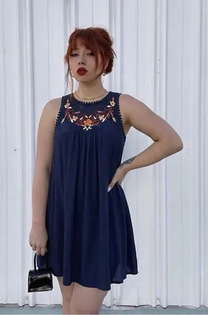 Xhilaration Boho Embroidered Lace Halter Dress Navy Blue Size S Mini Flirty thumbnail 1