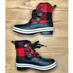 Madden Girl Chill Black and Red Buffalo Check Plaid Winter Rain Duck Boots thumbnail 8
