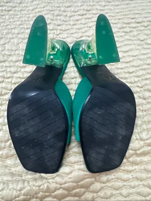 Zara Women’s Green Satin Strap Slides Square Front Chunky Block Acrylic Heel 39 thumbnail 10