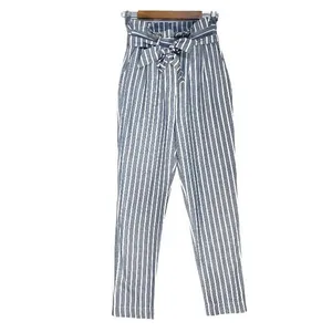 Urban Outfitters Gianna Striped High-Rise Paperbag Pants Linen White/Blue size 0 thumbnail 4