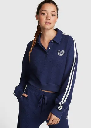 Reverse Fleece Cropped Polo Sweatshirt thumbnail 1