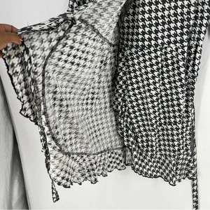 Passion Lilie Houndstooth Cotton Black White Ruffle Hem Mini Wrap Dress Size XL‎ thumbnail 11