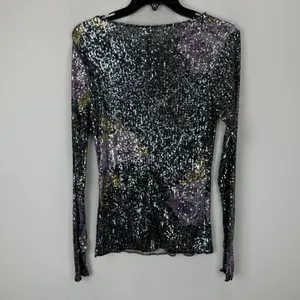 Free People Printed Gold Rush Sequin Top Long Sleeve Amethyst Combo XS NWT thumbnail 10