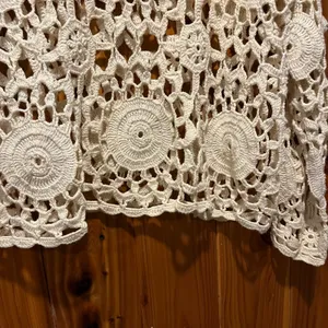VTG Crochet Lace Top Boho Long Sleeve Shirt Ivory‎ Cream One Size thumbnail 5