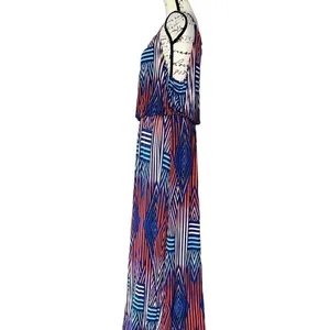 Allison‎ Brittney Blue Orange Geometric Sleeveless Maxi Dress Large NWT thumbnail 2