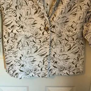 Briggs New York Tropical Leaf Print Linen-Blend Blazer Size M Sage Green thumbnail 3