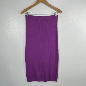 Free People Skyline‎ Women Medium Purple Ribbed Knit Front Slit Midi Skirt Boho thumbnail 4