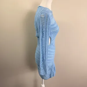 Peppermayo Angels Wing Mini Dress Light Blue Distressed Knit Cutout S/M NEW thumbnail 3