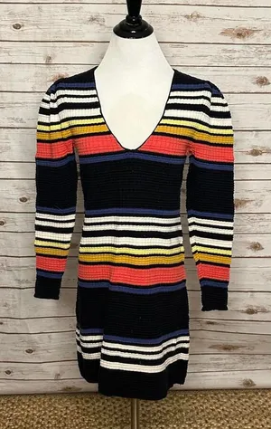 Free People multicolored Gidget sweater striped V-neck minidress Size XS thumbnail 1