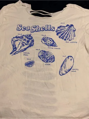White Tee with Blue Sea Shells Graphic thumbnail 1