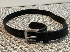 Classic 36” Black Leather Belt with Silver Buckle (slight signs of wear) thumbnail 1