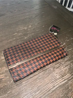 Ruby Collection Houndstooth Foldover Clutch in Brown and Black with Gold Accent thumbnail 7