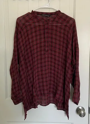 EUC | ZARA women’s red‎ plaid long sleeve blouse — medium thumbnail 1