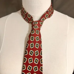 Vintage Brooks Brothers Makers England Men's Tie Silk Red Geometric Necktie thumbnail 1