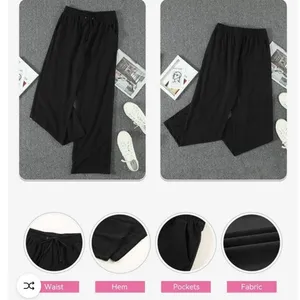 NWT ~ Women's Black Cotton Casual Straight Leg Drawstring High Waist Pants ~ M thumbnail 3