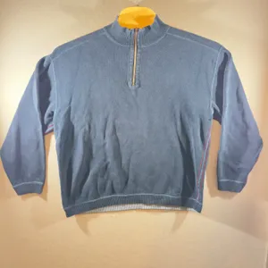445‎ | Tommy Bahama Blue 1/4 Zip Pullover Crop Boxy Sweatshirt Women's L/XL thumbnail 2