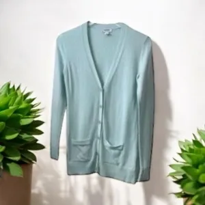 Old Navy Womens Sweater Sz S‎ Mint Green Deep V Neck Pockets Lightweight thumbnail 3