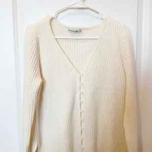 Abercrombie & Fitch Modal Ribbed Knit Cardigan M Ivory Preppy Academia Dainty thumbnail 2