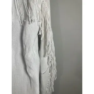 Minnie Rose White Cotton Shaker Mock Neck Zip Up Fringe‎ Jacket 8912 New thumbnail 7