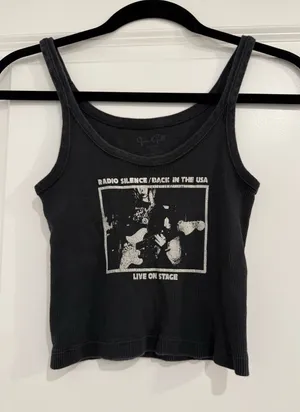 Brandy Melville Black Graphic Ribbed Tank Top - Radio Silence Live On Stage thumbnail 1