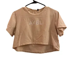 AYBL Cream Short Sleeve Athletic Workout T-Shirt Women Sz M thumbnail 1
