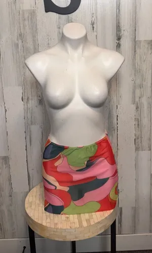 SheIn Retro Abstract Mesh Micro Mini Skirt Womens S Multicolor Marble Swim Cover Up thumbnail 1