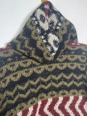 Abercrombie & Fitch Womens Olive, Burgundy Patterned Open Cardigan Sweater Small thumbnail 6