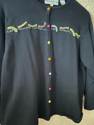 🩷VTG Marisa Christina Woman L Novalty 90s Sweater caterpillar Black Multi Color thumbnail 9