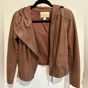 Hinge Hooded Brown Leather Jacket - size small thumbnail 3