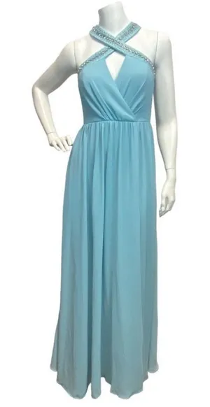 Lulus‎ Women's XS Beaded Twist Front Prom Blue Bridesmaid Chiffon Maxi Dress thumbnail 1
