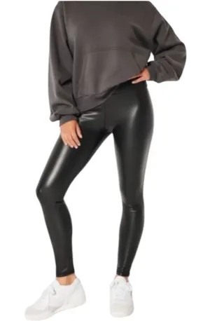 HOLLISTER faux leather fleece lined Pant leggings black Small thumbnail 1