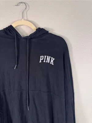 PINK - Victoria's Secret Black Oversized Hoodie Sweatshirt Womens XL Casual thumbnail 8