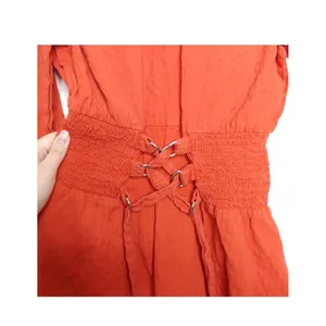 ASOS Burnt Orange Mini Dress Smocked Corset Waist Long Sleeve Cotton‎ S Pumpkin thumbnail 6