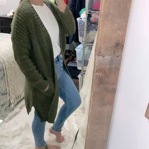 Green knit sweater cardigan with pockets size medium/large thumbnail 3