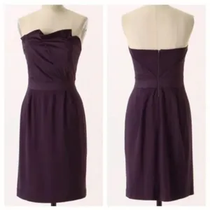 Deletta Anthropologie Purple Strapless fanned bodice cocktail Dress Size M thumbnail 2