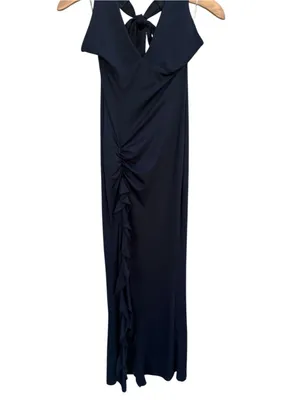 Peppermayo Black Halter Top High Slit Ruched Maxi Dress Size 4 New with Tags thumbnail 10