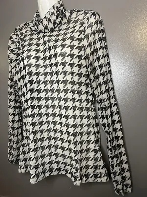 White House Black Market Shirt Womens Large Black White Houndstooth Cowl Neck thumbnail 3